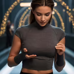 a young woman is holding out her hands