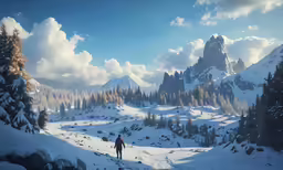 a man walking down a snowy hillside