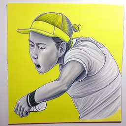a drawing of a young man playing tennis