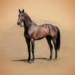 brown horse standing alone in some dirt field