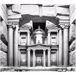 an elaborate doorway with columns at the center