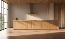 an empty room with a modern counter in it