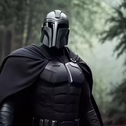 darth vader from star wars is shown in a wooded area