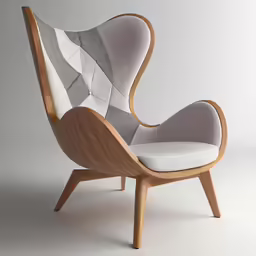 a white and wood chair with some fabric