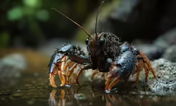 an insect sits in the water and looks at itself