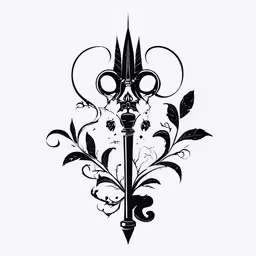 an artistic black and white drawing of a lamp,an image of a key with flowers and leaves