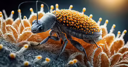 a large insect covered in yellow and orange dots