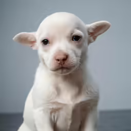 a close up of a puppy with its head turned looking at the camera
