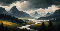 some very tall mountain side with a river
