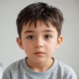 the young boy is looking at the camera