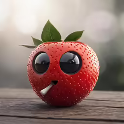 a red apple that has a cigarette sticking out of it
