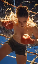 young woman in boxing gear practicing for a picture