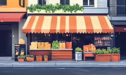 a fruit and vegetable stand on the side of the road