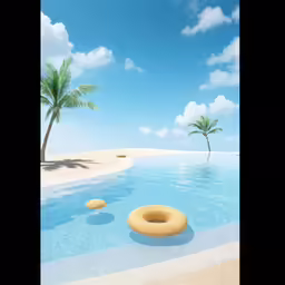a pool with a floating balloon in the water