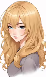 a girl with long blonde hair, her eyes open
