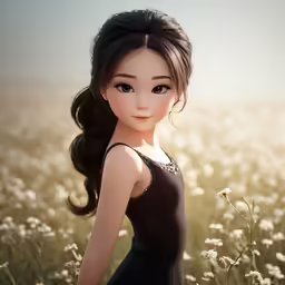 a little girl standing in a field full of flowers