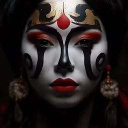 a woman with white and black face paint