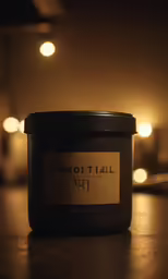 a small jar sitting on a wooden table