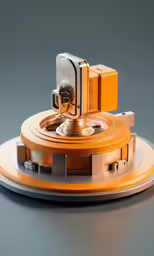 an orange clock that is on display