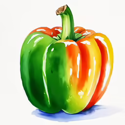 there is an orange green and yellow peppers