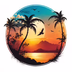 the tropical landscape is painted in vibrant colors