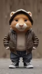 a teddy bear dressed up in a hooded jacket