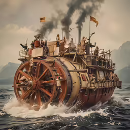 a large boat traveling through the water with smoke pouring out of it