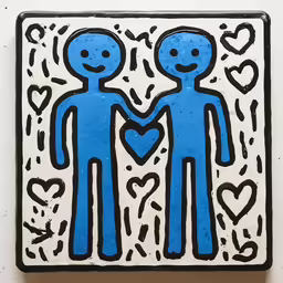 a blue man and woman on a white background, painted with blue and black acrylic paint