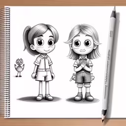 a drawing of a cartoon girl and boy with a bird on their shoulder,the drawings for this project are similar to the characters from cartoon movies
