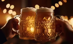 two people holding large mason jar mugs