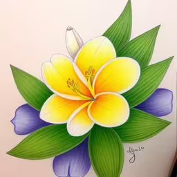 drawing a flower with colored pencils and a marker,a drawing of a colorful flower on a white background