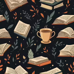many books and cup of tea on a table
