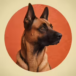 the dog has his collar tied in and is looking directly at the camera