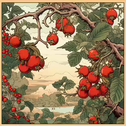 a picture of an apple tree filled with fruits,the apple tree is full of red apples