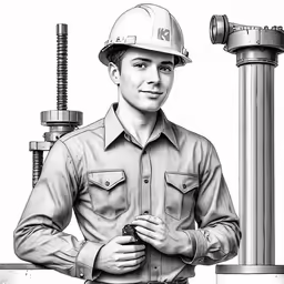 a man in uniform standing next to a pipe