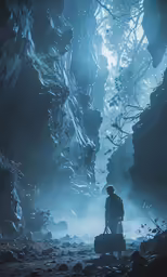 two men stand on the side of a dark hill