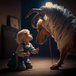 a little girl sitting in front of a horse