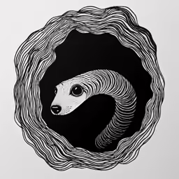 black and white illustration of a woman with a weird face and lines on her hair