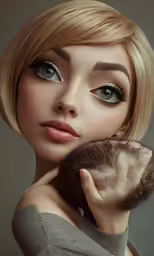 an image of a woman with a cat on her shoulder