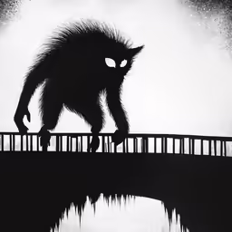a silhouette of a furry creature that is on a bridge