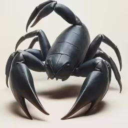 a sculpture of a black crab on a white background