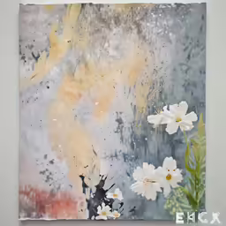 a flower painting with yellow and white colors