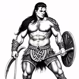 a drawing of a man with an old fashioned axe
