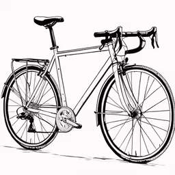 the bicycle is drawing in ink and is black and white
