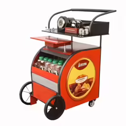 a cart with drinks on it is shown