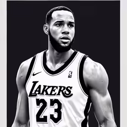 a black and white photo of a basketball player