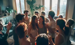 many people are laughing and having fun together