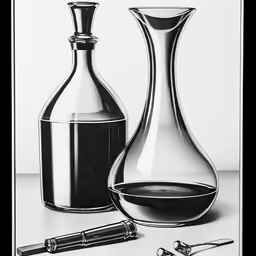 drawing of bottles of liquid and a small pipe