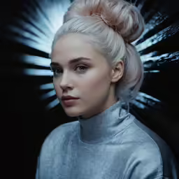 a beautiful blonde woman in silver is posing for the camera
