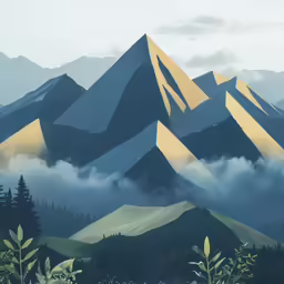 some very tall mountains covered in clouds and fog